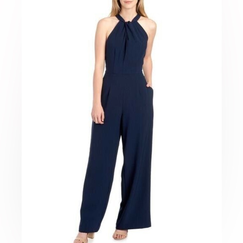 Julia Jones Halter Neck Wide Leg Jumpsuit - Navy XL